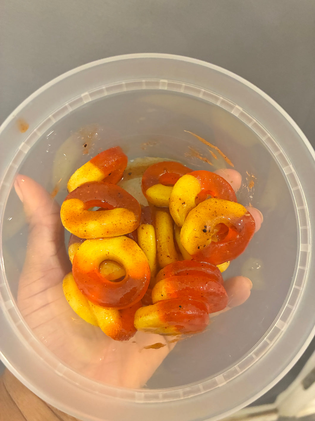 Sweet and tangy Chamoy ￼ Peach rings