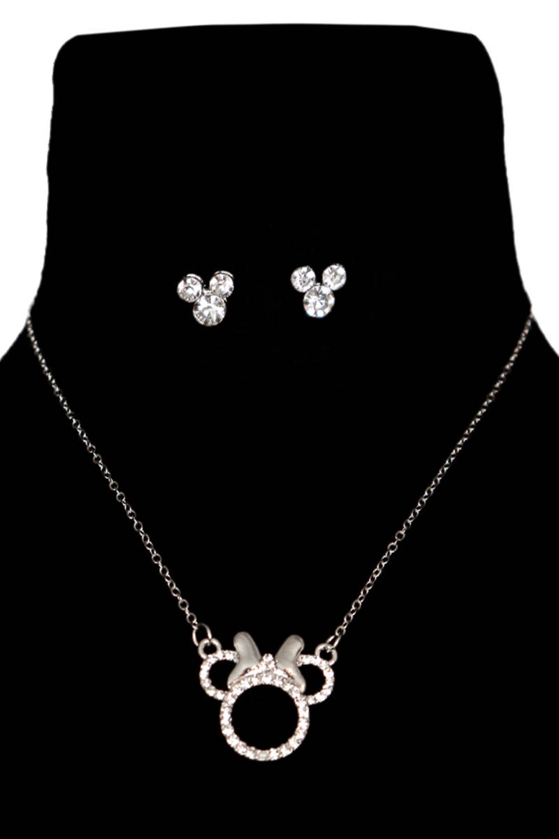 Bow Bling Link Chain Necklace and Earring Set