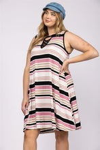 Load image into Gallery viewer, MULTI COLOR PINK/BLACK/BEIGE SLEEVELESS PLUS SIZE KNIT MIDI DRESS
